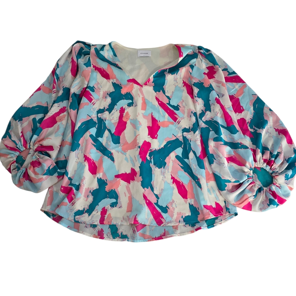 Adrienne Pink and Blue Abstract Blouse